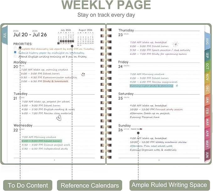 Planner 2026-2027, Weekly and Monthly Academic Year Calendar Planner, July 2026 - June 2027, Daily Agenda Book for Office School Supplies, Letter Size(8.5'' x 11'')