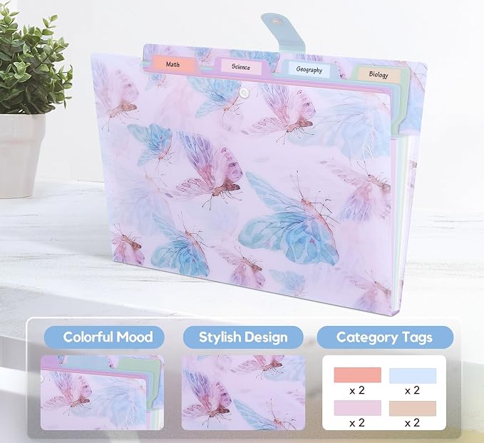 Forest Series Expanding File Folder Stylish Funky Cute Retro Document Organizer with Natural Scenes for Students,Teachers & Freelancers - Blue Butterfly