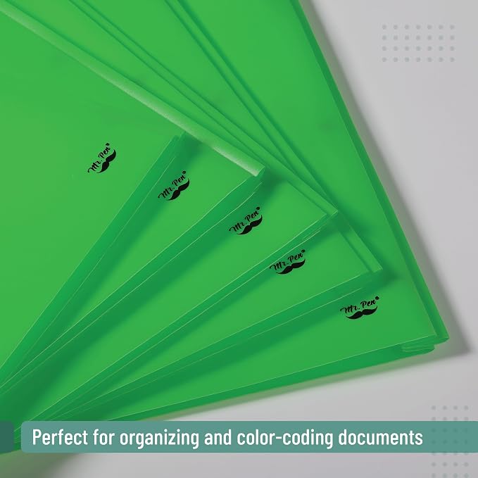 Mr. Pen- Plastic Folders with Pockets and Prongs, 48 Pack, Letter Size, Green, Flexible Plastic Folders with Prongs and Card Slot