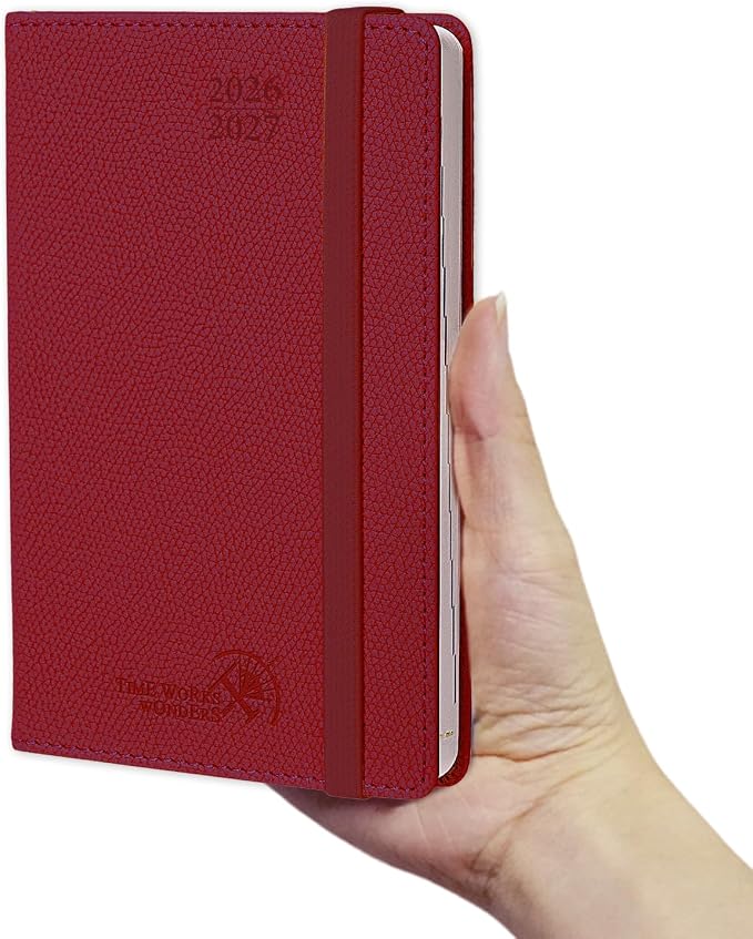 POPRUN 2026-2027 Pocket Weekly Planner Calendar, Size 4'' x 6.25'', Academic Planner (Jul 2026 - Jun 2027) Horizontal Layout with Lined Sections, Leather Hardcover, 100GSM Paper - Burgundy