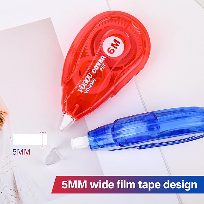 Vobou White Correction Tape, Easy To Use Applicator for Instant Corrections Wrong Writing At Any Time, For school, Office (Red and Blue, 12pack, 6M/256" x 0.2")