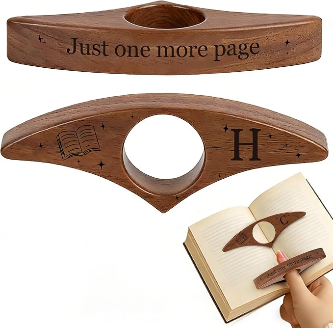 Personalized Wooden Thumb Book Page Holder Engraved with 26 Letters Initials Reading Bookmark Gift for Book Lovers, Readers, Women, Men, Teachers Christmas, Birthday(Black Walnut Wood-A, H)