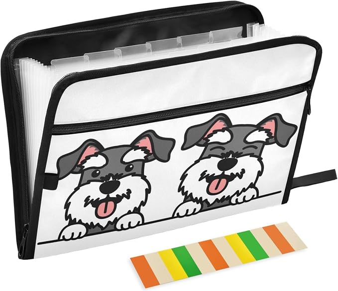 Cute Schnauzer Dog 13 Pockets Expanding File Folder with Sticky Labels Accordion File Folder Document Organizer Letter Size A4 Papers Expandable File Keeper