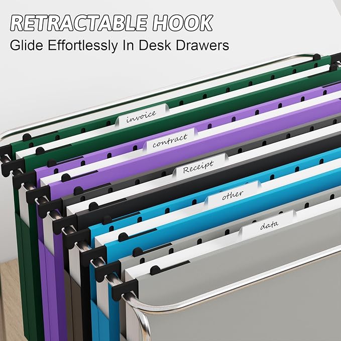 Plastic Legal Size Hanging File Folders,Heavy Duty 1 Inch Expansion with Adjustable Tabs,12 Pack Reinforced Legal Expandable Hanging Folders,Filing Cabinet Folder for Bulky Files-Colorfu