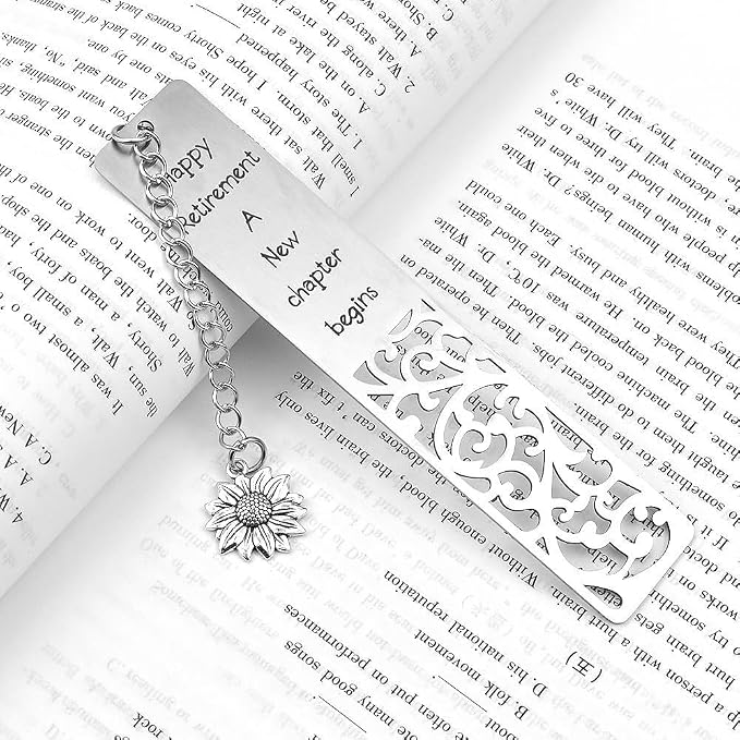 Retirement Gifts for Women Men, Happy Retirement Bookmark for Coworker Boss Teacher Nurse, Going Away Farewell Gifts for Friends, New Chapter Begins Inspirational Book Marker with Sunflower Charm
