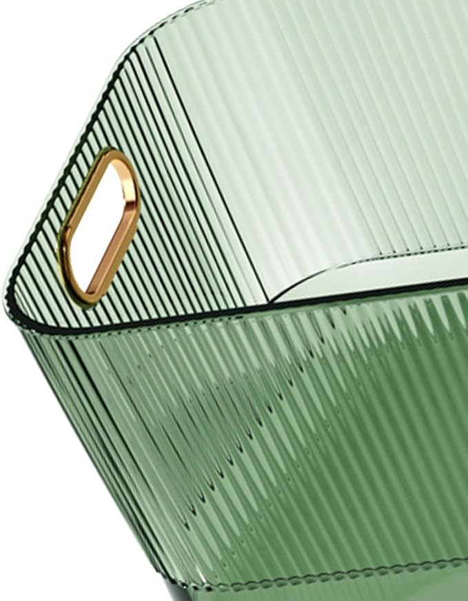 POCREATION Acrylic Storage Bin Clear Green Transparent Desktop Organizer with Convenient Handle for Skincare Products Cosmetics Accessories (M (23x16x10.2cm/9.06x6.30x4.02in))