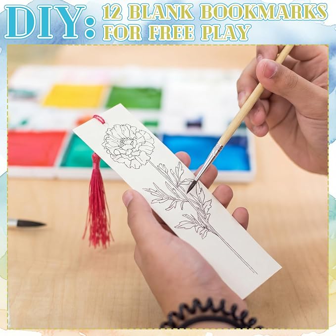 Sinmoe 120 Pcs Color Your Own Bookmarks 6 Styles Watercolor Bookmarks to Paint Card Stock Paper Watercolor Colorful Tassels Craft DIY for Classroom Projects Gifts Tags 5.9 x 2 Inch
