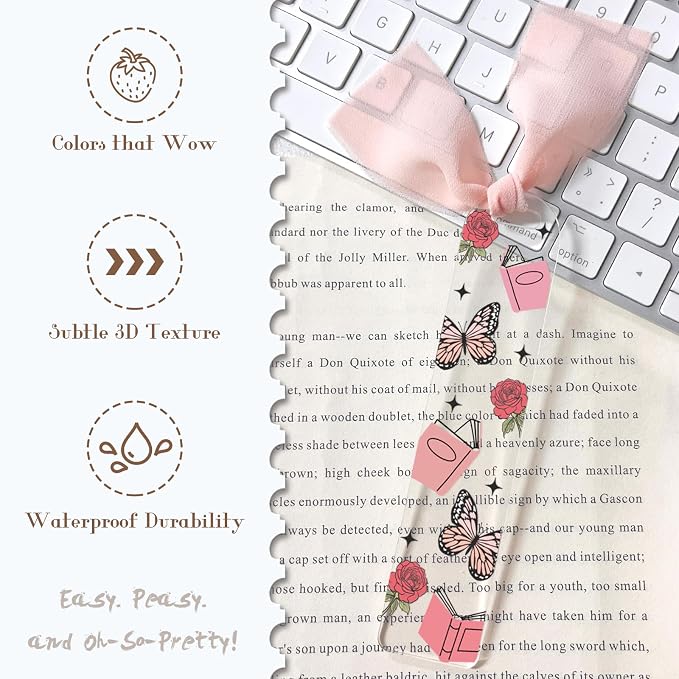 Dazoratix Dark Romance Acrylic Bookmarks - 45 Pcs Funny Acrylic Bookmark Blanks Double-Sided Clear UV DTF Transfer Stickers Bookmark Making Kit Yellow Pink Ribbon for Book Lovers Women DIY Crafts Gift