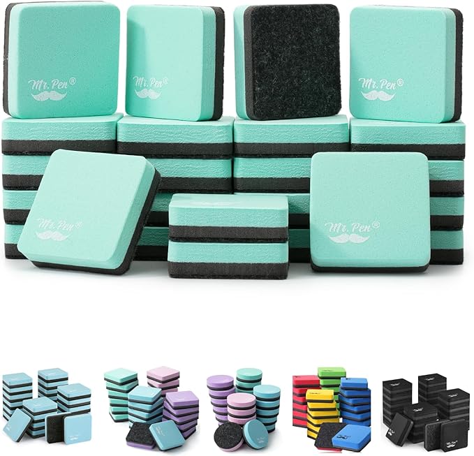 Mr. Pen- Mini Magnetic Dry Erase Erasers, 2" x 2", 24 Pack, Green, Small Magnetic Whiteboard Dry Erase Erasers Bulk for Kids, Teachers, Students and Classroom Supplies
