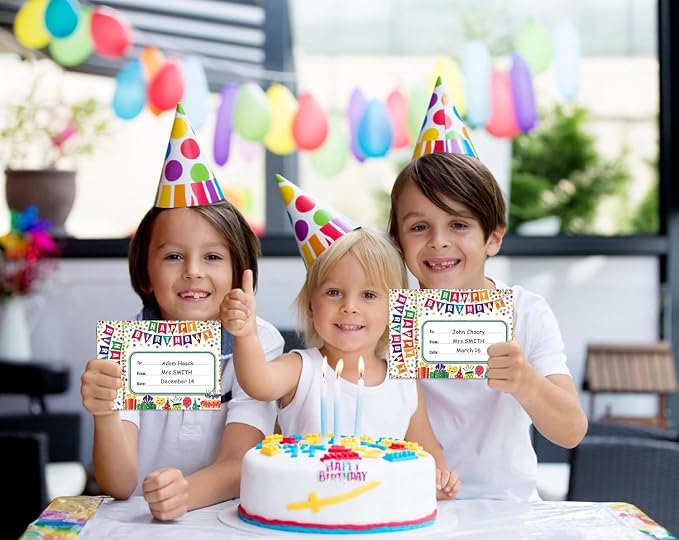 FaCraft Birthday Bookmarks for Students - 36PCS Confetti Cupcakes Birthday Certificates for Kids Classroom Bookmark Awards Gifts from Teacher Kindergarten Preschool Back to School Teacher Supplies