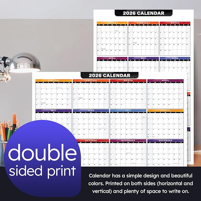 2026 Full Desk Calendar - 11 x 17” Large Size 12 Month Wall Planner for Office and Homes - 2 Sided Vertical and Horizontal Reversible - Printed on Thick & Durable 80lb Cardstock (216 gsm) - 2 Per Pack