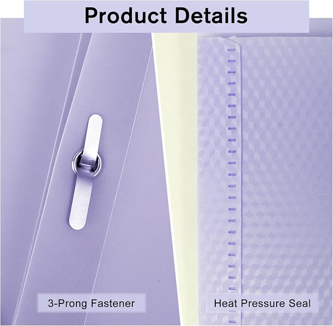 60-Pack Plastic andPockets and Prongs,2-Pocket and3 Fasteners, Pastel Folders Holds 8-1/2" x 11" Paper for School/Office/Home, Purple