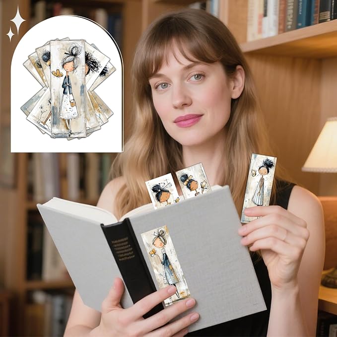 Butterfly Girls Bookmarks Gifts - 120 Pcs Cartoon Girl Bookmark Paper Whimsical Double-Sided Reading Page Markers Clips Book Mark for Women Office Home Book Lovers Bookworm Party Supplies