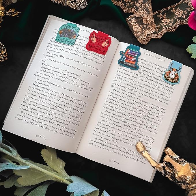 Conquest Journals Throne of Glass Magnetic Bookmark Set, 4-Pack Bookmarks, Bookish Page Clips with Magnets, Fantasy Romance TOG Designs, Gifts for SJM Readers, Officially Licensed Sarah J. Maas Merch