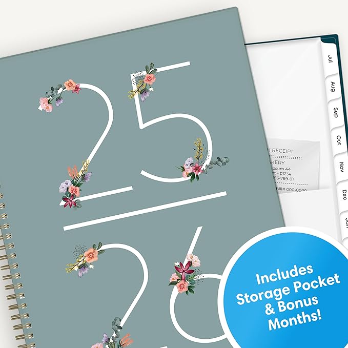Blue Sky 2025-2026 Weekly and Monthly Academic Year Planner Calendar, July 2025 - June 2026, 5.875" x 8.625", Frosted Flexible Cover, Wirebound, Laminated Tabs, Greta