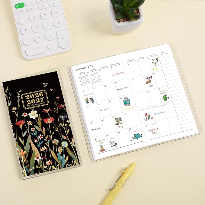 Pocket Calendar 2026-2027 for Purse, 2 Year Monthly Pocket Planner Small Size 6.5" x 3.5", Jan 2026 to Dec 2027 Pocket Calendar for Organizing & Planning (Gilded Butterfly)
