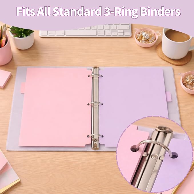 Binditek 18 Pack Pastel Pocket Folders for 3 Ring Binder, Plastic Folders with 2 Pockets, Unique 1/3 Cut Tabs with Colorful Labels, for Office Classroom, Letter Size
