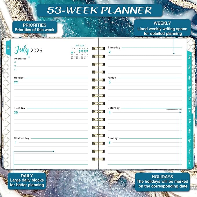 Planner 2026-2027 - 2026-2027 Planner Weekly and Monthly from Jul. 2026 to Jun. 2027, Academic Planners with Inner Pocket, Colorful Tabs, 6.4'' x 8.5''