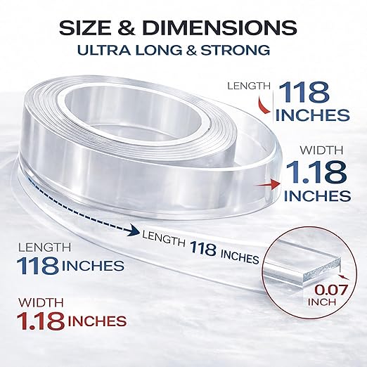 DAMASA Strong Double Sided Tape Heavy Duty (1.18" x 118") Multipurpose Nano Tape Mounting Tape for Indoor & Outdoor Use Washable Sticky Tape for Picture Frames, Carpets & Decor (9.85 FT)