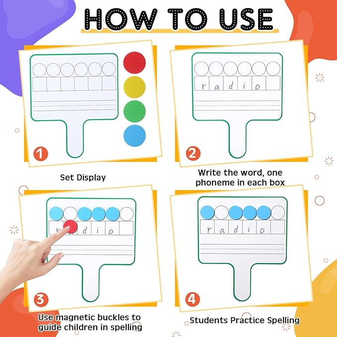 Seajan 12 Pcs Magnetic Paddle Set Education Dry Erase Double Side Handheld Answer Board with Magnetic Counters Discs Phonemic Awareness Phonics Games Toy for Students Kids Teaching (Multicolor)