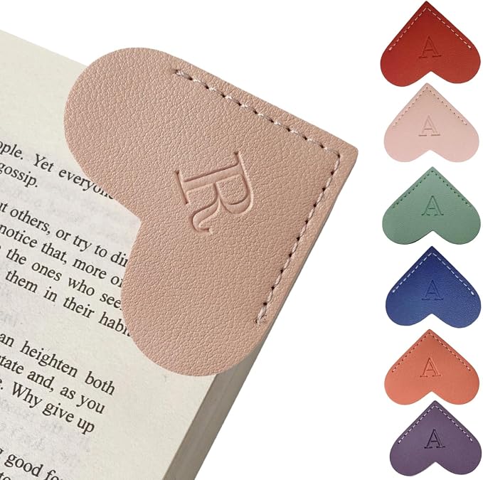 Personalized Leather Heart Bookmarks with Initials, 26 Letters Custom Corner Book Mark for Reading Women,Teacher, Student, Book Lovers Book Marker, Meaningful Gifts (Red+Pink,R)