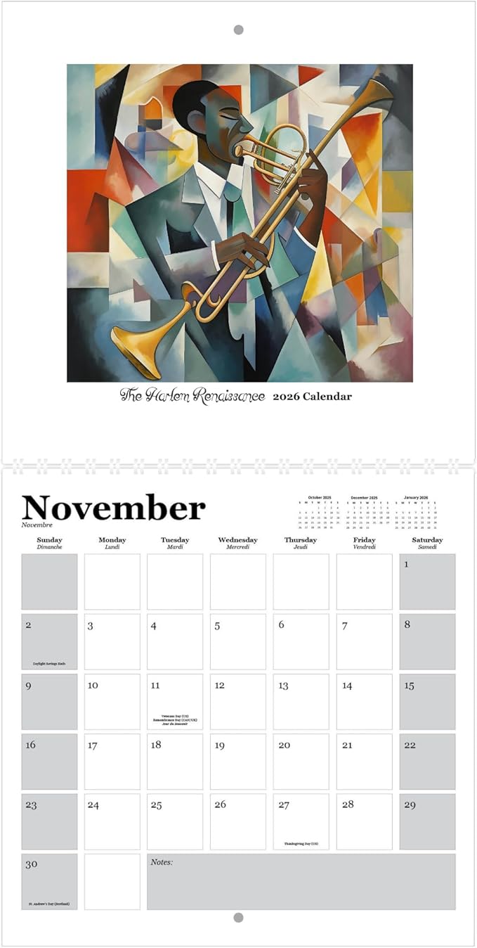 Harlem Renaissance- 2026 Wall Calendar 12” x 12”- Black Art, Culture and History- Printed on FSC Certified Cardstock Paper- Monthly Organizer for Home and Office