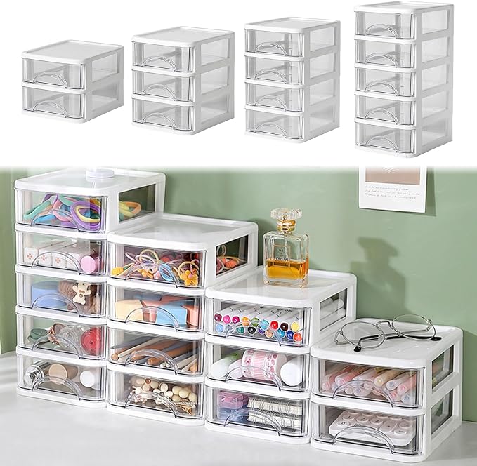 ljhnba Desktop Storage Box Stackable Cabinet Small Drawers Organizers Stationery and Supplies Clear Organizer with Drawers Stationery Organizer Box