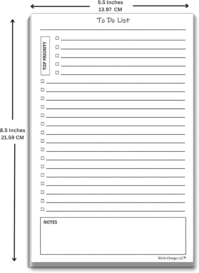 To Do List Planner Notepads, 2 Pack, 50 Pages Each (100 Total), Undated ToDo Checklist with Priority & Notes Sections, Daily Task Organizer for Work, Projects & Home, 8.5 x 5.5 Half Letter, Portrait – Life Charge