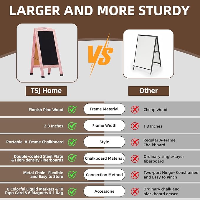 Magnetic Portable A-Frame Chalkboard Signs, 40" x 20" Large Wood Sandwich Board Signs Outdoor, Double-Sided Sidewalk Standing Chalk Board for Business, Wedding, Vendor Display, Coffee Shope - Pink