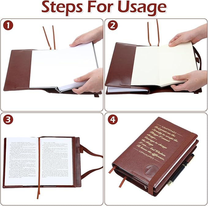 Motipuns Double Alcoholics Anonymous AA Big Book Cover for 12 Steps & 12 Traditions Double AA Book Cover with Medallion Holder Pen Clip Alcoholics Anonymous Gifts for Serenity Prayer (Brown)