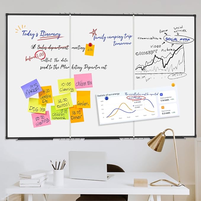 Large White Board for Wall,Magnetic Dry Erase Whiteboard,Foldable 60x48 Inches,Black Aluminum Frame, with 3PCS Detachable Marker Trays for Office and Home