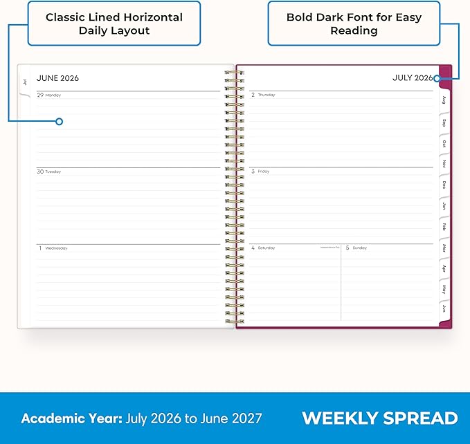 Blue Sky 2026-2027 Weekly and Monthly Academic Year Planner Calendar, July 2026 - June 2027, 8.5" x 11", Flexible Pocket Cover, Wirebound, Storage Pocket, Laminated Tabs, Mahalo