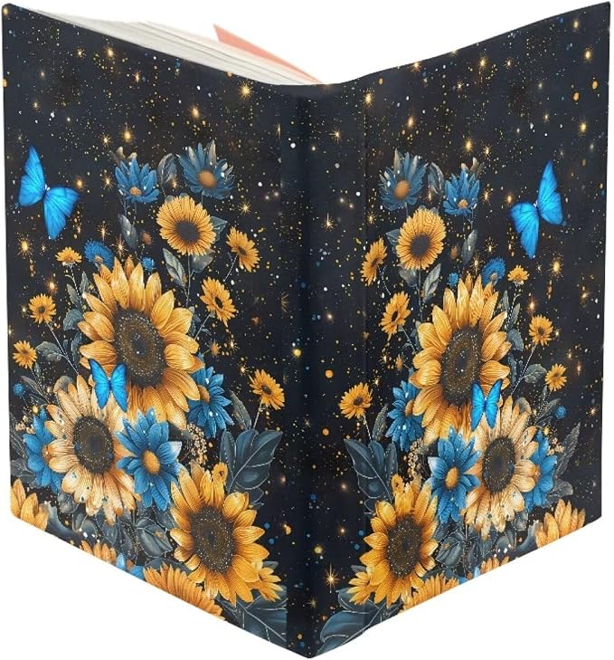 Dreaweet Sunflower Butterfly Book Cover Stretchable Book Sleeve Protector 9 x 11 inch Washable Reusable School Office Supplies Book Socks Kids Girls Back to School Gifts
