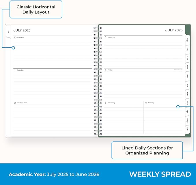 Blue Sky Weekly and Monthly Academic Year Planner Calendar, July - June, Flexible Cover, Wirebound, Laminated Tabs, Seychelle (Seychelle- 2025/2026, 8" x 10.875")
