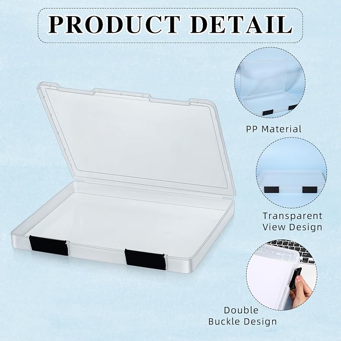 PerKoop 6 Pcs Clear Paper Storage Box A4 Plastic File Box Document Paper Organizer Storage Board Game Project Cases Containers with Buckle for Craft, Magazine(12.4 x 9.84 x 1.18 Inches,Black)