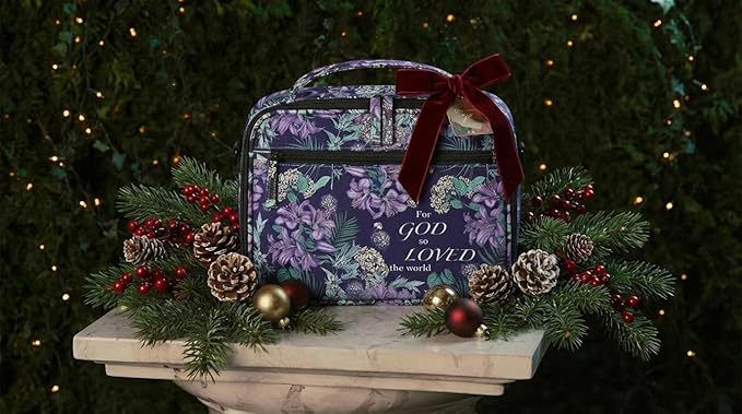 Bible Cover for Women, Large Vegan Leather Bible Case with Shoulder Strap, Mothers Day Christian Gifts for Mom & Wife, Planner Case (Purple)