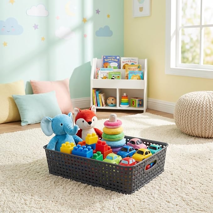 Idotry 4 Packs Plastic Paper Storage Basket, Gray
