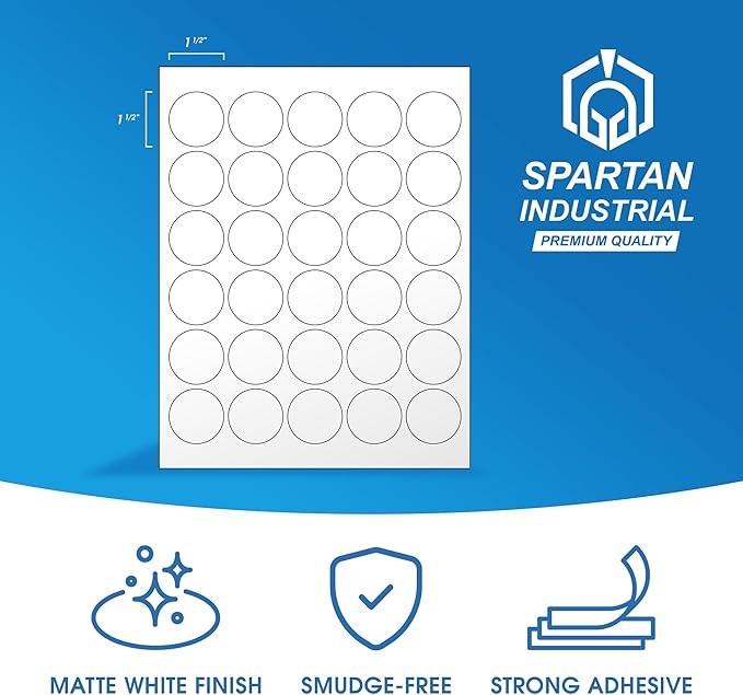 1.5" Printable Round Labels for Laser and Inkjet Printers - 15000 Blank Labels, 500 Sheets for Thank You Stickers, Price Tags, QR Codes, Business Logos - Spartan Industrial Template C003