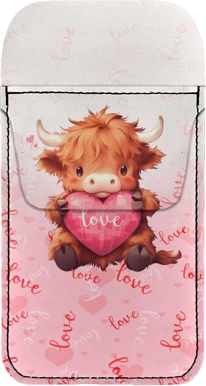 chaqlin Pocket Protector Pen Holder, Highland Cattle Love Heart Print PU Leather Pocket Organizer Pouch for Shirts Lab Coats Pants Pen Sleeve Writing and Correction Supplies