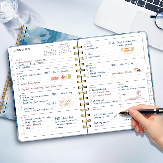 Lonely Oak Academic Planner 2026-2027, Daily Weekly and Monthly Agenda Planner 6.18" x 8.5" with Tabs, 12 Months Spiral School Year A5 Calendar from Jul.2026 to Jun.2027 for Student and Teacher (Dark Blue)