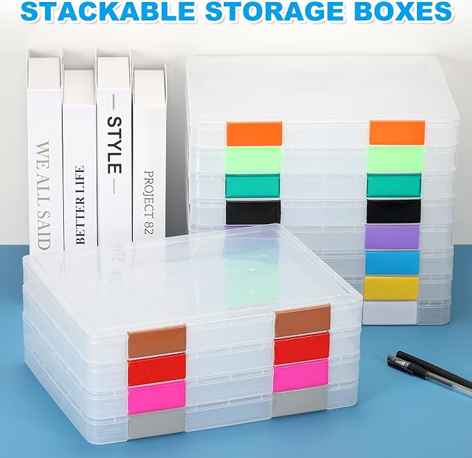 PATIKIL Clear A4 File Portable Project Case with Buckle Plastic Storage Box for 8.5" x 11" Letter Paper Scrapbook Paper Storage Boxes, 6Pcs, 12.4"x9.8"x1.2", Light Green