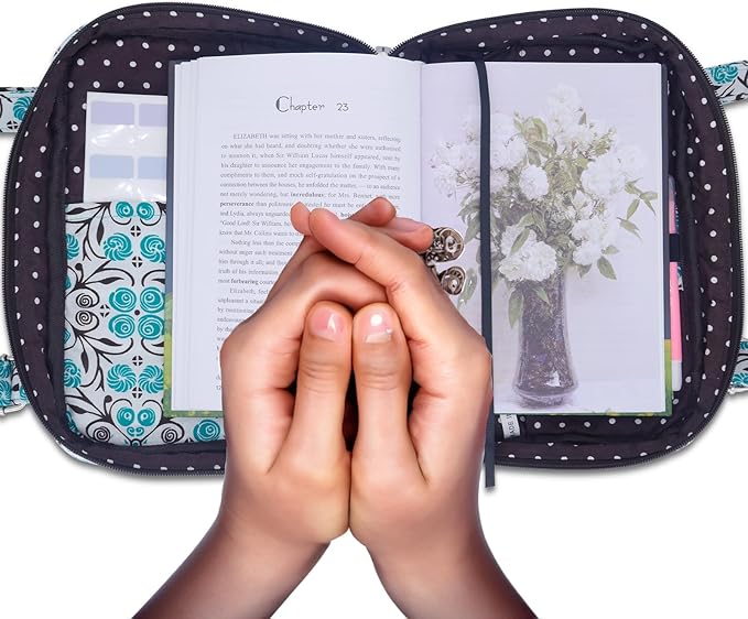 Bible Cover for Women with Adjustable Straps, Extra Large Study Bible Carrying Case Bag with Zip Pocket, 11.3x8.3x2.7 Inches