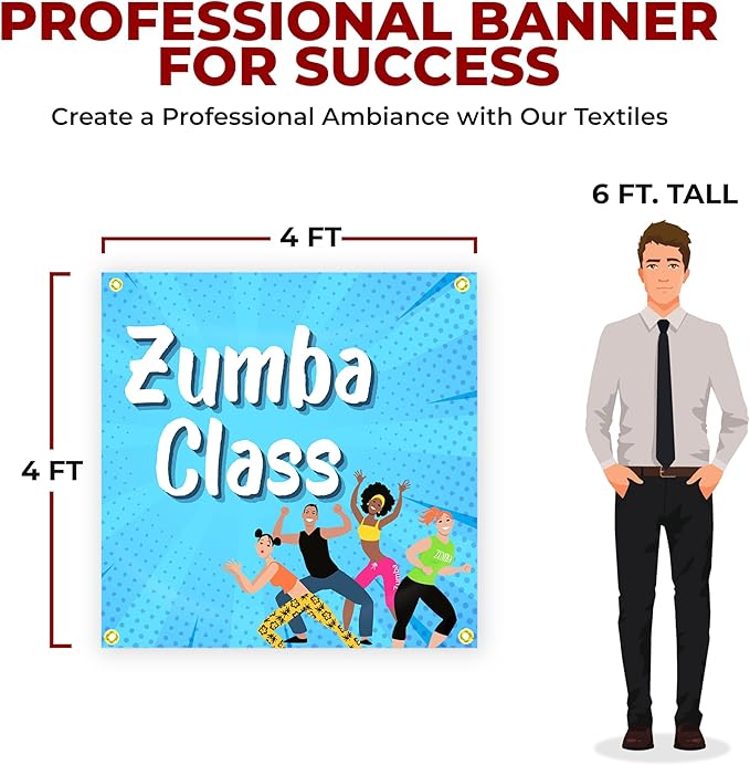 Zoomba Class Large Banners and Signs for Outdoor by Mavis Printing-Polyester Banner with 4 Holes for Easy Hang Indoor & Outdoor|4x1 Feet HD Print Sign| Made in USA