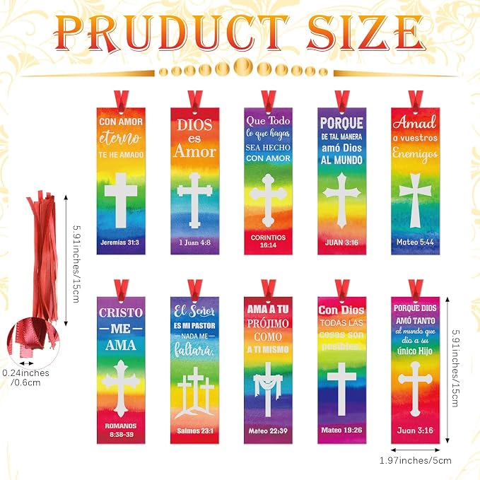 Cholemy 200 Pcs Spanish Christian Bookmark with Bible Verse Religious Inspirational Paper Cristo Me AMA Bookmarks Bulk Jesus Loves Me Party Favors for Kids Sunday School Classroom Church Gift