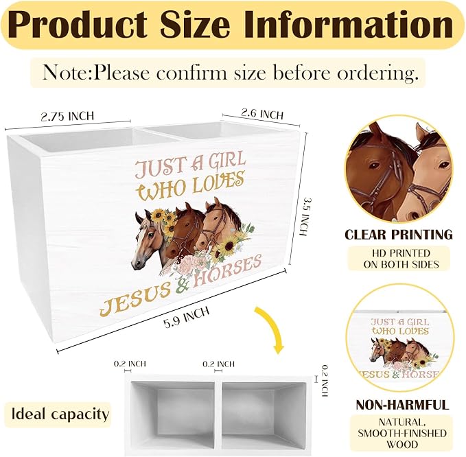 Floral Horse Christian Pen Holder for Desk, Horse Lover Gifts Pencil Organizer, Just a Girl Who Loves Jesus and Horses Wooden Box Sign Desk Decor for Girls Room Home Decoration