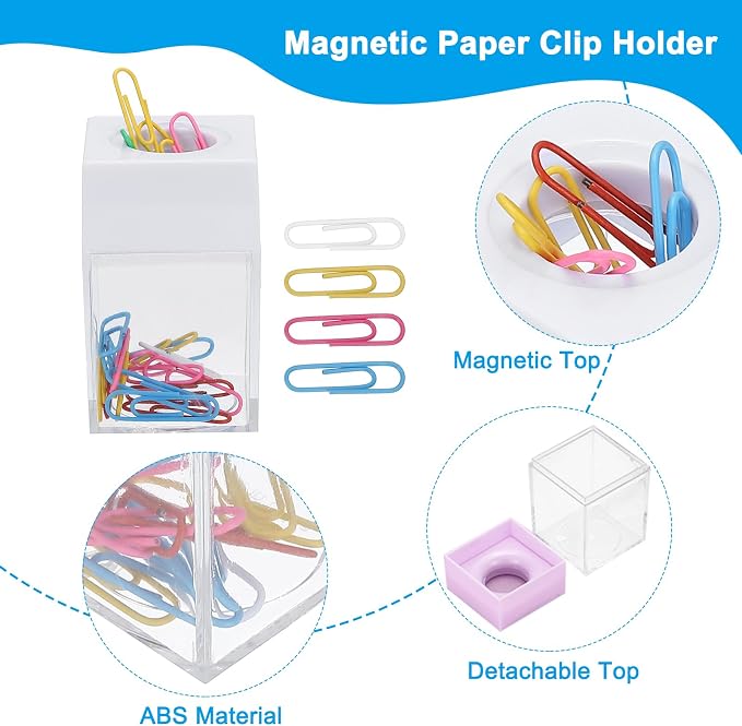 PATIKIL Magnetic Paper Clip Holder Dispenser, Large Capacity Paper Clip Organizers with Magnetic Top for Desk Supplies, Office, Classroom, Home, White