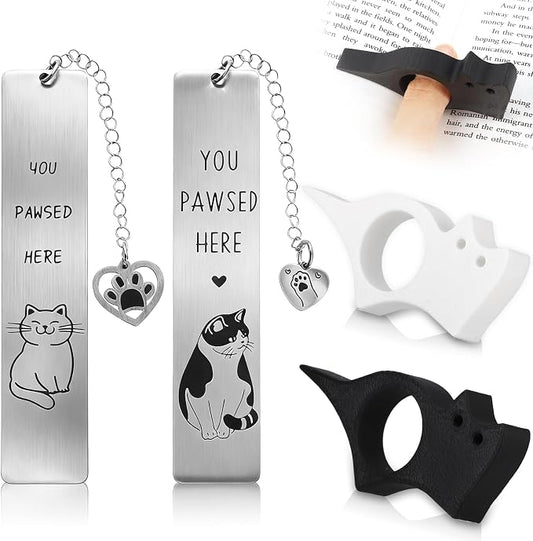 4 Pcs Cat Book Page Holder Set, 2 Pcs Thumb Book Page Holder, 2 Pcs Zinc Alloy Cat Book Marker, Mothers Day Gifts, Book Accessories for Reading Lovers, First Mothers Day Gift for New Mom