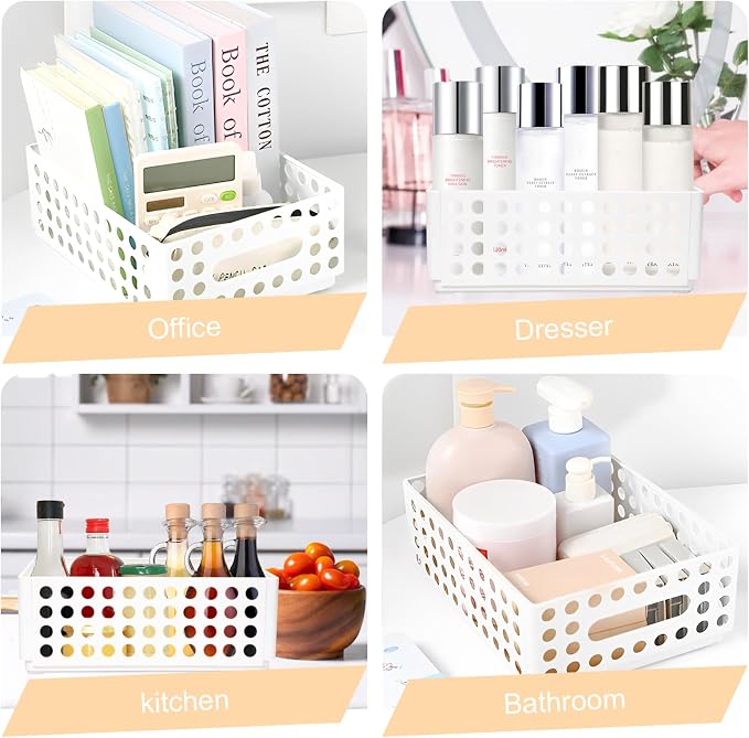 SAYEEC 2 Pack Mini Foldable Plastic Baskets for Organizing Collapsible Crate with Handle Stackable Storage Bin Small Storage Container Box Caddy Desk Drawer Organizer for Home Office Classroom (White)
