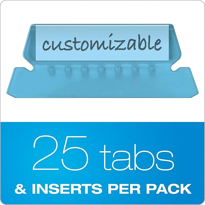 Pendaflex Hanging Folder Tabs, 2", Clear Blue, 25 Tabs and Inserts per Pack (42 BLU)
