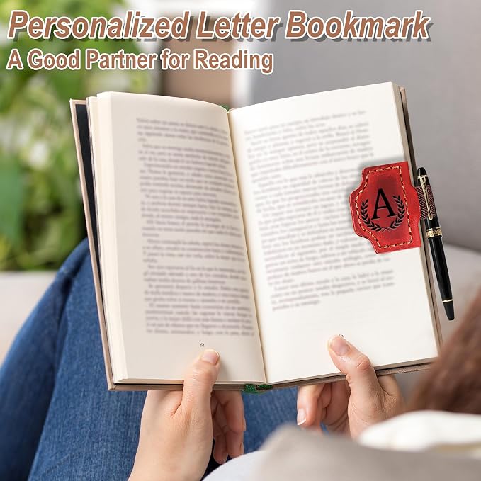 Custom Magnetic Bookmarks with Pen Holder, Personalized 26 Letters Name Initial Leather Bookmark, Leather Book Mark for Men Women Teachers, Readers Book Lovers Gifts (Red, U)